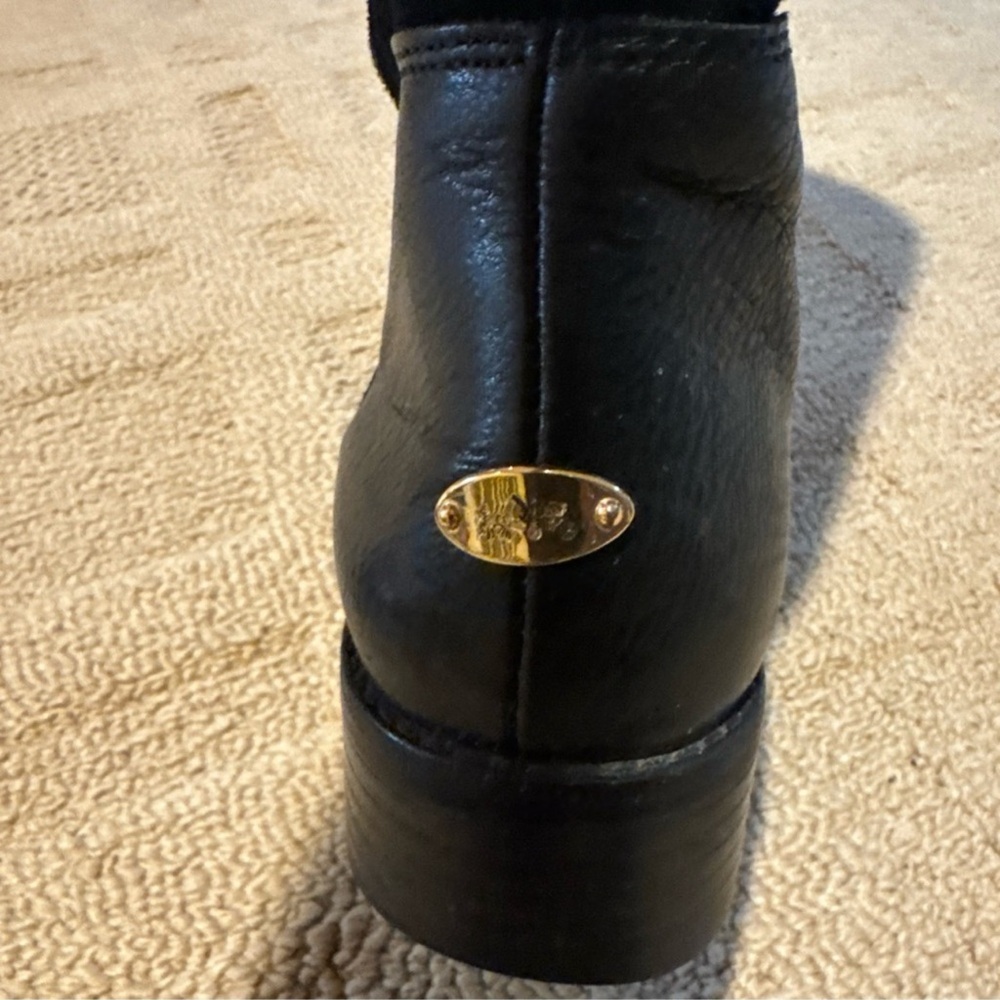 Coach Black Leather Heeled Boots with Gold Accent
